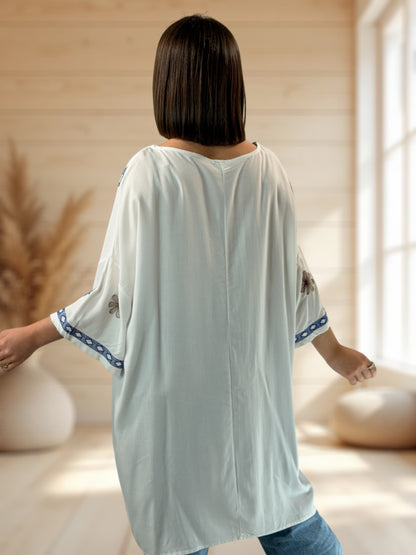 PAOLINA  - TUNIQUE OVERSIZE BRODEE JUSQU'A LA TAILLE 52/54