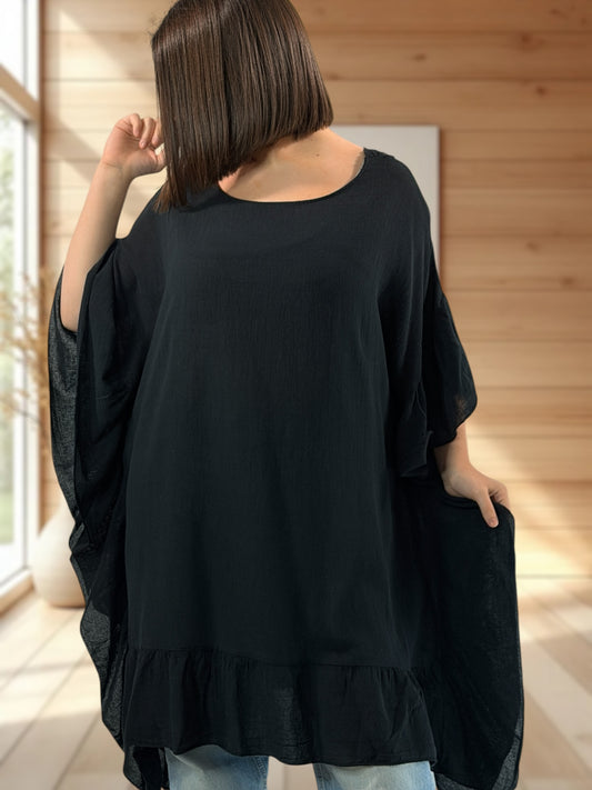 BERTILLA  - TUNIQUE OVERSIZE NOIRE JUSQU'A LA TAILLE 58/60