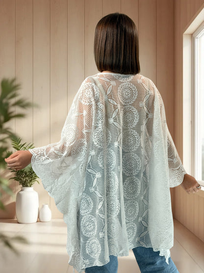 PRISCA  - TUNIQUE OVERSIZE BLANCHE EN DENTELLE JUSQU'A LA TAILLE 60