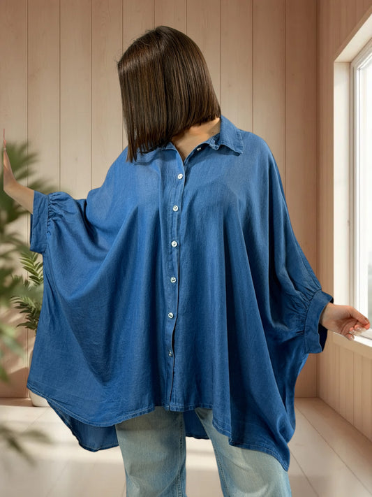 MONICA  - TUNIQUE OVERSIZE EN JEAN TENCELL JUSQU'A LA TAILLE 56