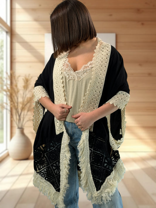 ADRIANO - KIMONO NOIR OVERSIZE JUSQU'A LA TAILLE 54