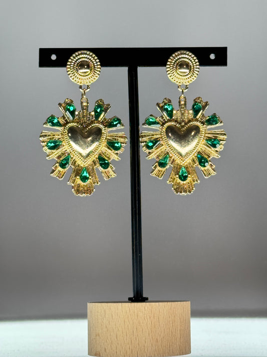 MILLA - BOUCLES D'OREILLES COEUR STRASS VERT