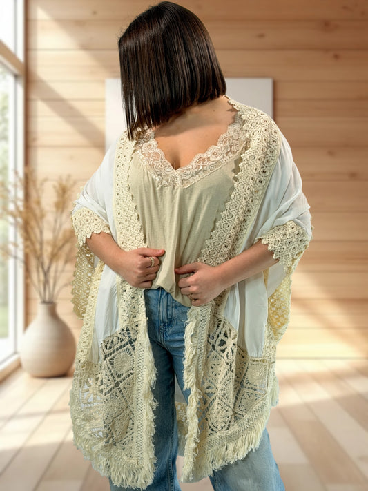 ADRIANO - KIMONO BEIGE OVERSIZE JUSQU'A LA TAILLE 54