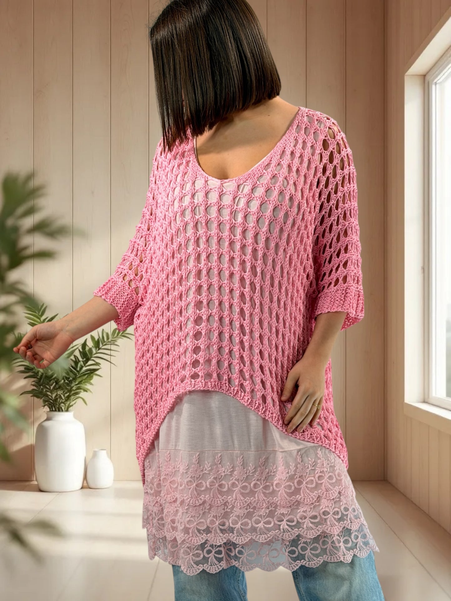 MASSIMO - PULL RESILLE ROSE JUSQU'A LA TAILLE 52/54