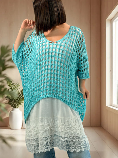 MASSIMO - PULL RESILLE TURQUOISE JUSQU'A LA TAILLE 52/54