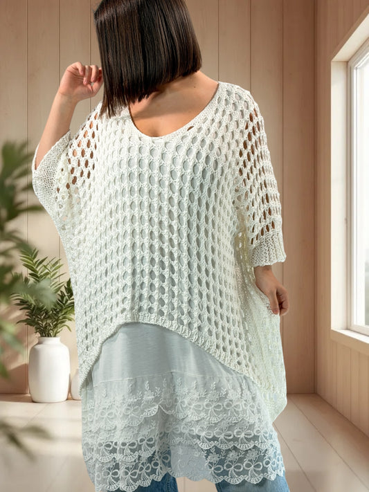 MASSIMO - PULL RESILLE BLANC JUSQU'A LA TAILLE 52/54