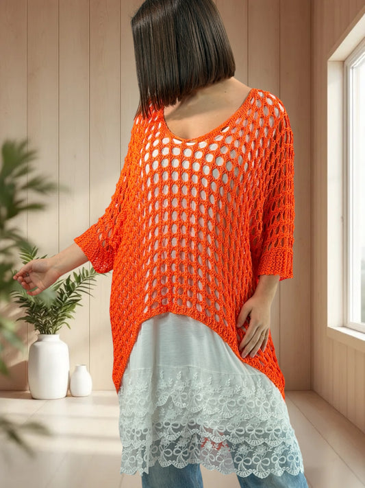 MASSIMO - PULL RESILLE ORANGE JUSQU'A LA TAILLE 52/54