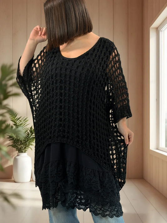 MASSIMO - PULL RESILLE NOIR JUSQU'A LA TAILLE 52/54