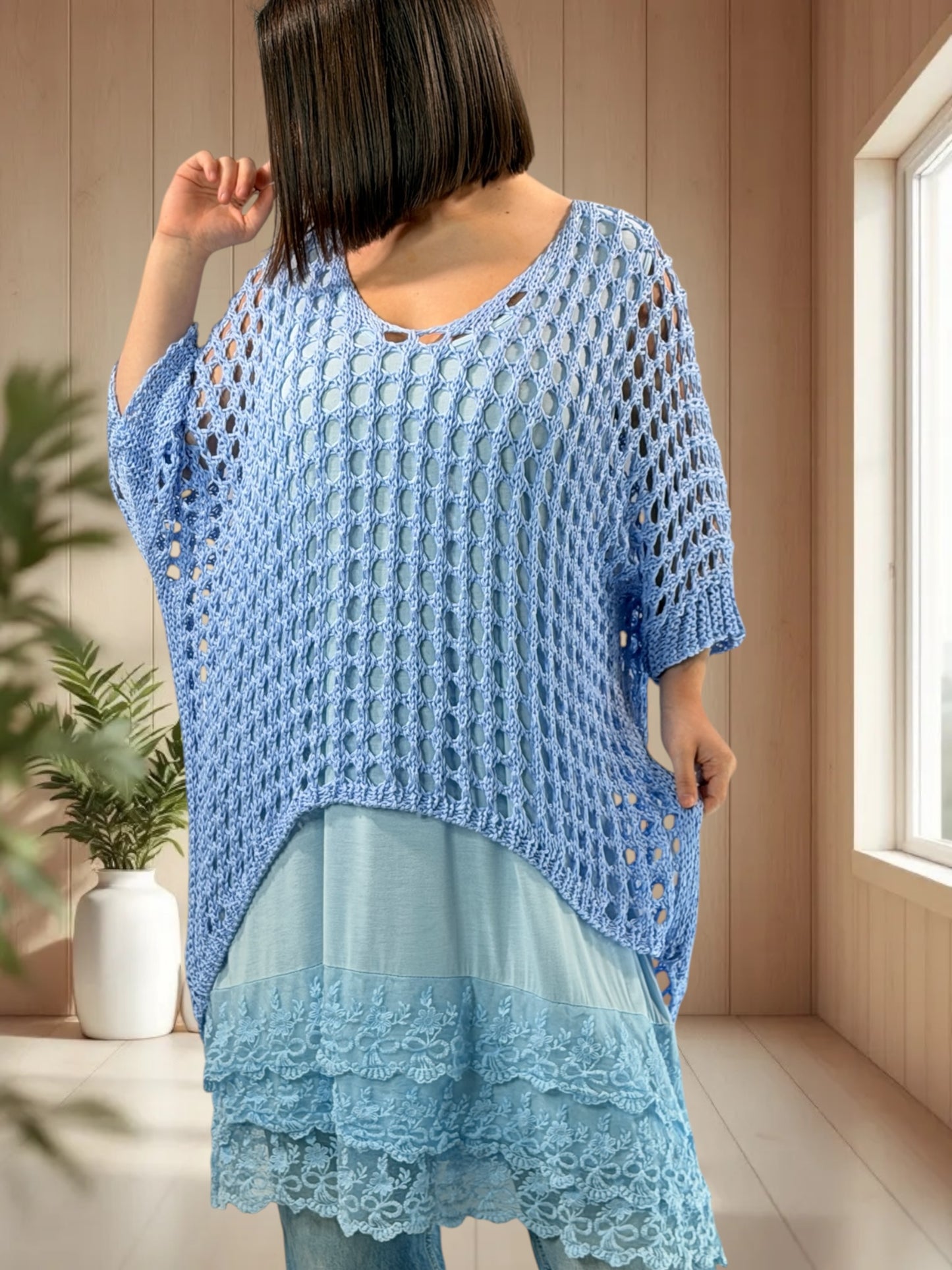 MASSIMO - PULL RESILLE BLEU CIEL JUSQU'A LA TAILLE 52/54