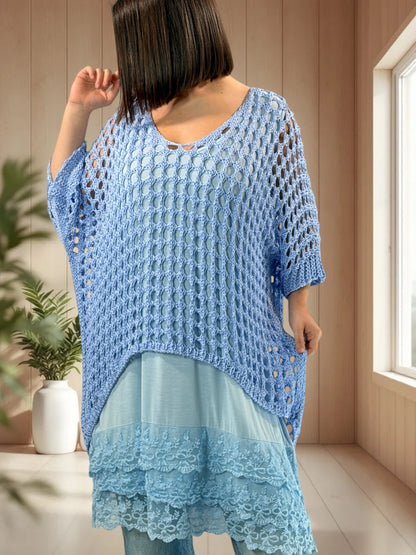 MASSIMO - PULL RESILLE BLEU CIEL JUSQU'A LA TAILLE 52/54