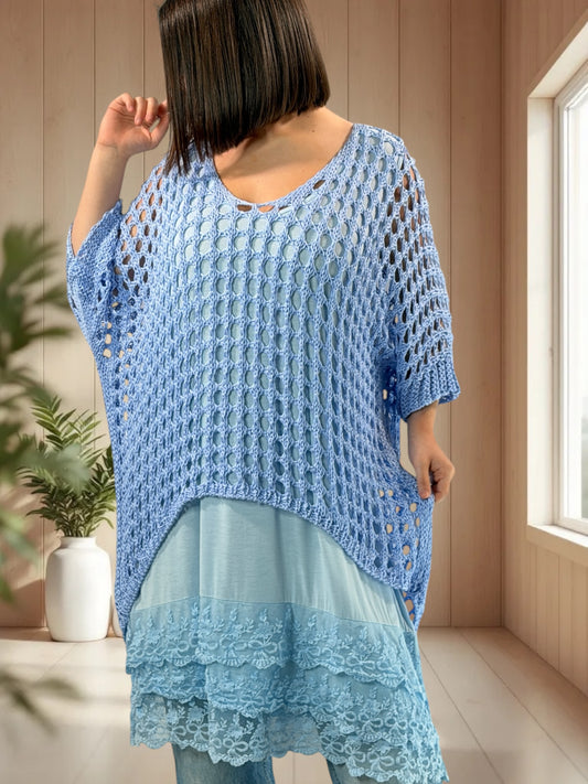 MASSIMO - PULL RESILLE BLEU CIEL JUSQU'A LA TAILLE 52/54