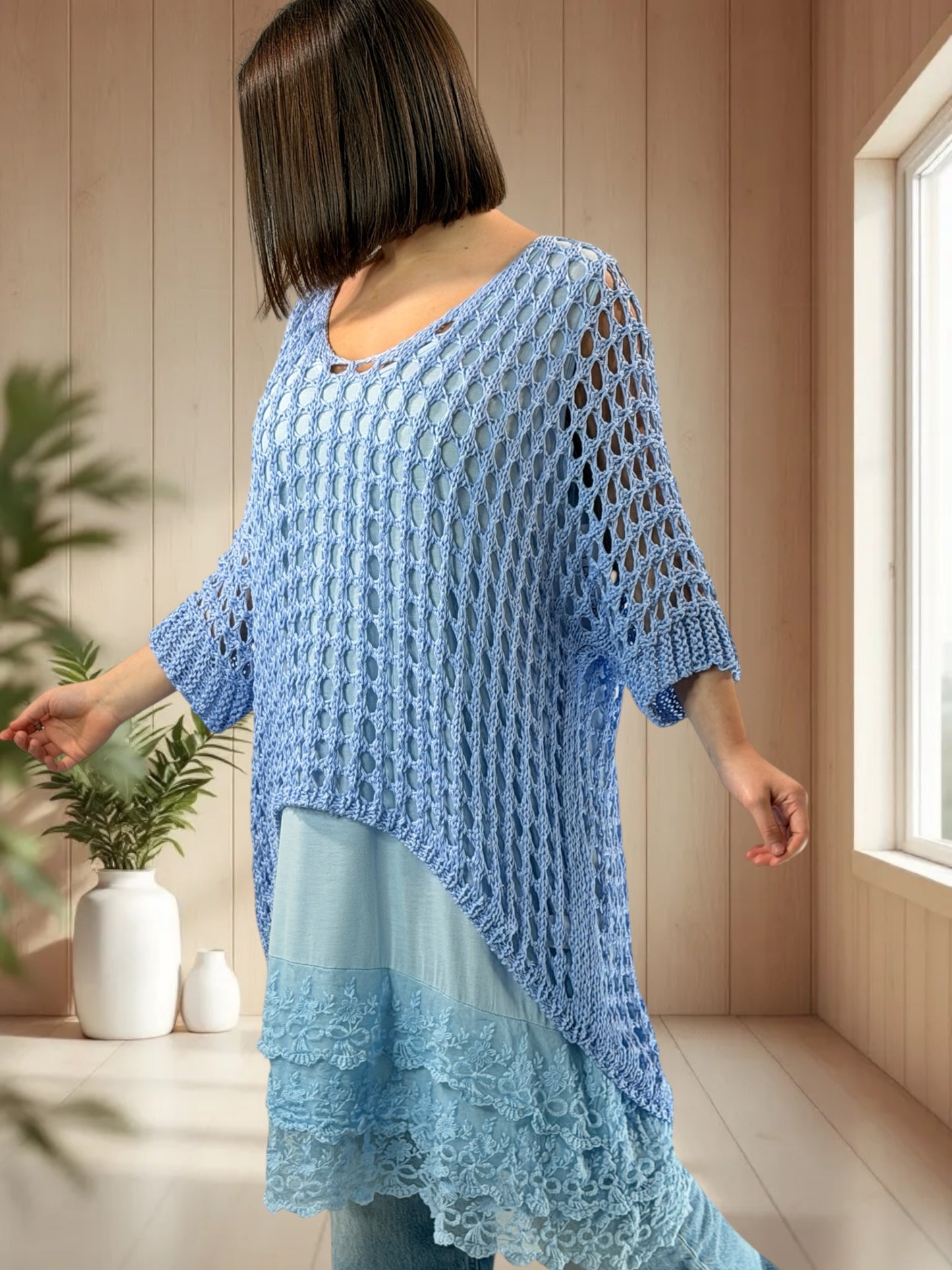 MASSIMO - PULL RESILLE BLEU CIEL JUSQU'A LA TAILLE 52/54