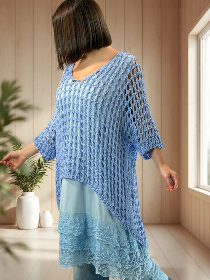 MASSIMO - PULL RESILLE BLEU CIEL JUSQU'A LA TAILLE 52/54