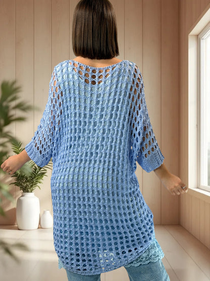 MASSIMO - PULL RESILLE BLEU CIEL JUSQU'A LA TAILLE 52/54