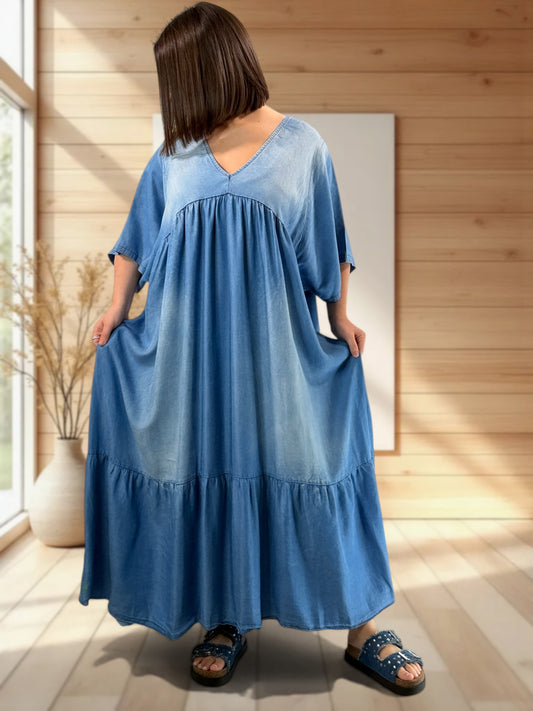 PAOLITA - ROBE LONGUE EN JEAN LYOCELL JUSQU'A LA TAILLE 56