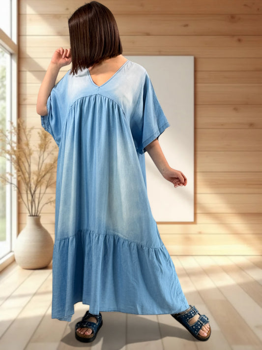 PAOLITA - ROBE LONGUE EN JEAN LYOCELL JUSQU'A LA TAILLE 56