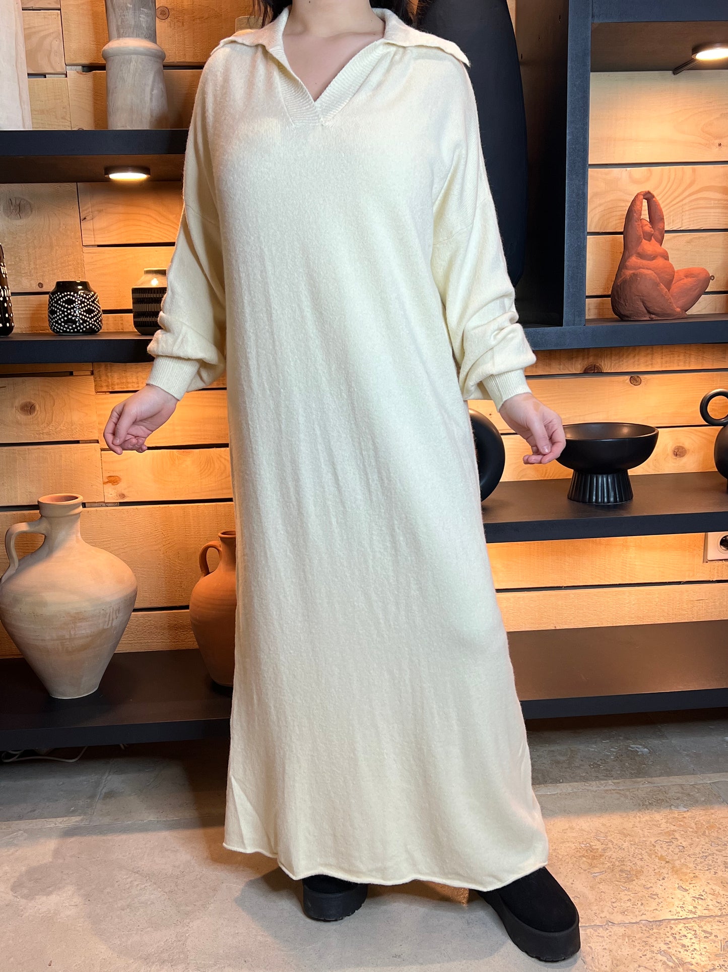 LALY - ROBE PULL OVERSIZE BLANC CASSE JUSQU'A LA TAILLE 50/52