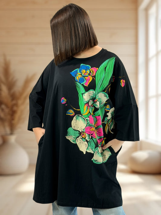 ANTONIA - LONG T-SHIRT OVERSIZE A MOTIF JUSQU'A LA TAILLE 46/48 A 56
