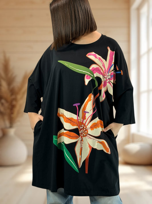 PIETRO - LONG T-SHIRT OVERSIZE A MOTIF JUSQU'A LA TAILLE 46/48 A 56