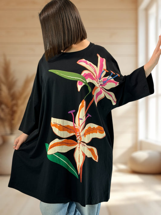 PIETRO - LONG T-SHIRT OVERSIZE A MOTIF JUSQU'A LA TAILLE 46/48 A 56