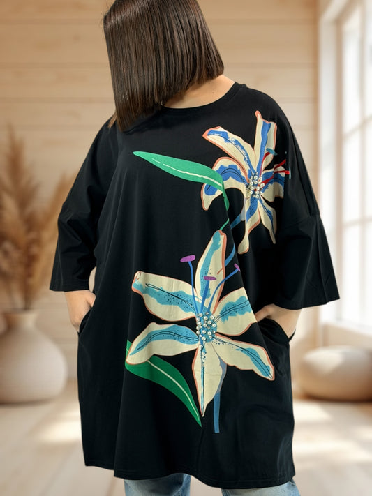 PIETRO - LONG T-SHIRT OVERSIZE A MOTIF JUSQU'A LA TAILLE 46/48 A 56