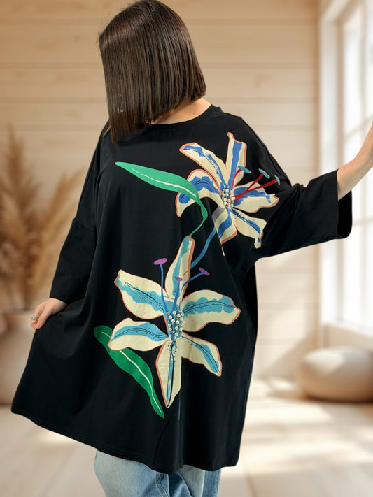 PIETRO - LONG T-SHIRT OVERSIZE A MOTIF JUSQU'A LA TAILLE 46/48 A 56