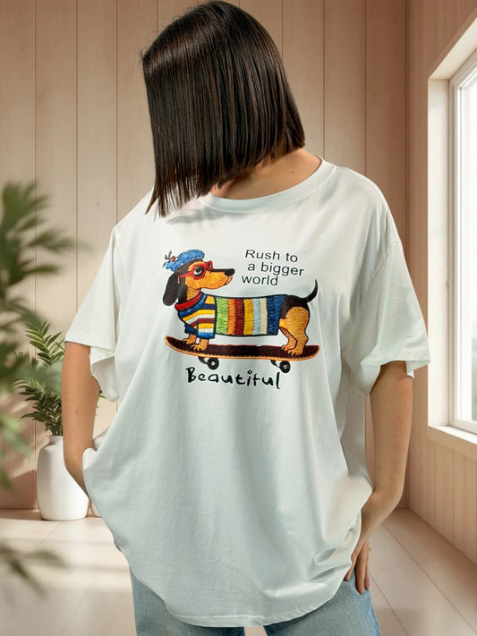 ERIKO - T-SHIRT OVERSIZE BLANC A MOTIF TAILLE 46/48 A 56