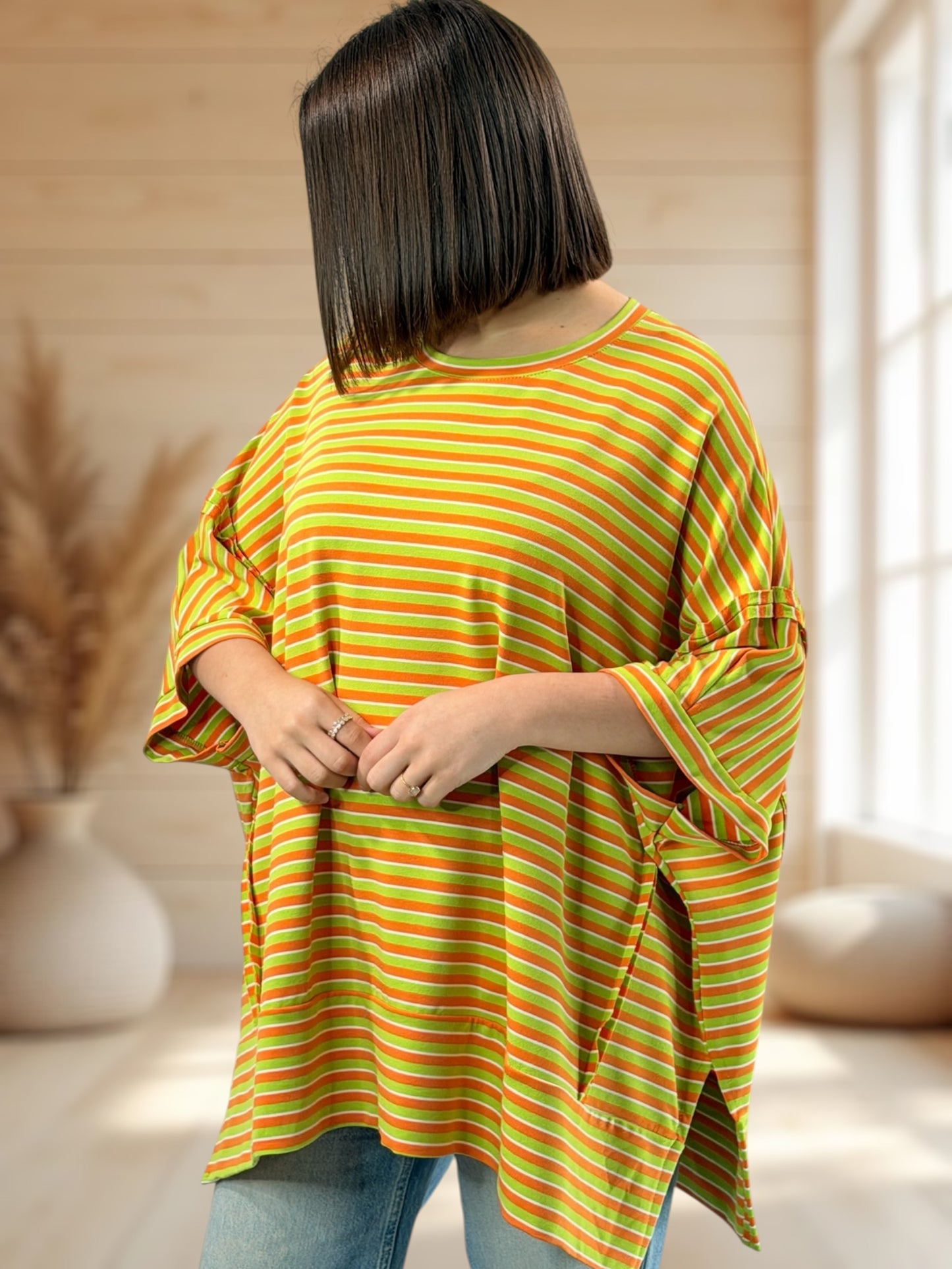 CESARIO - T-SHIRT OVERSIZE A RAYURE TAILLE JUSQU'A LA TAILLE 60