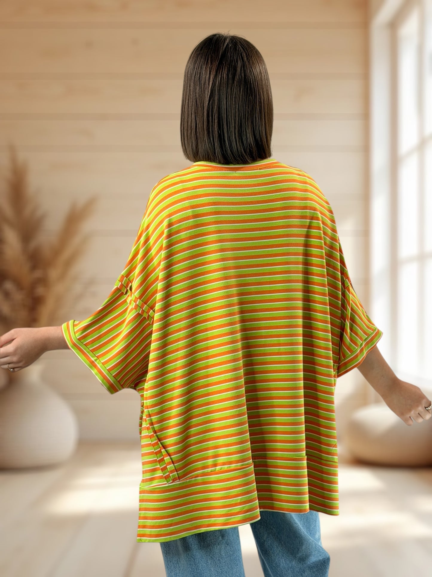 CESARIO - T-SHIRT OVERSIZE A RAYURE TAILLE JUSQU'A LA TAILLE 60
