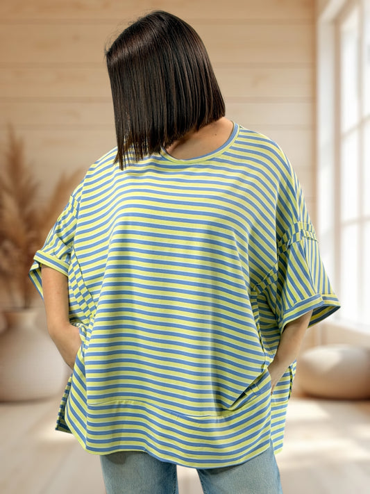 CESARIO - T-SHIRT OVERSIZE A RAYURE TAILLE JUSQU'A LA TAILLE 60