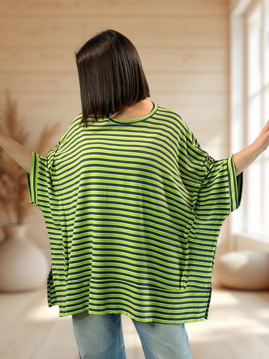 CESARIO - T-SHIRT OVERSIZE A RAYURE TAILLE JUSQU'A LA TAILLE 60