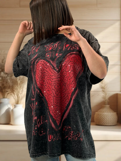 PASSION - T-SHIRT NOIR A MOTIF JUSQU'A LA TAILLE 50/52