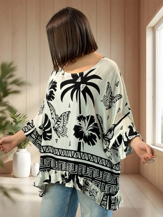 ALICIA  - TUNIQUE OVERSIZE MOTIF NOIR JUSQU'A LA TAILLE 52