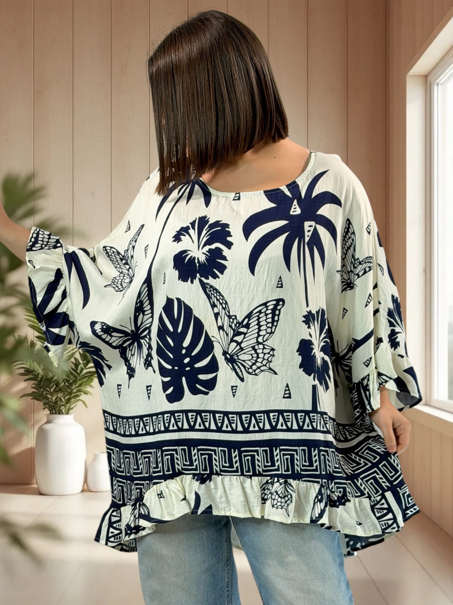 ALICIA  - TUNIQUE OVERSIZE MOTIF MARINE JUSQU'A LA TAILLE 52