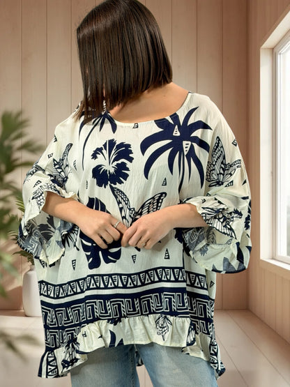 ALICIA  - TUNIQUE OVERSIZE MOTIF MARINE JUSQU'A LA TAILLE 52