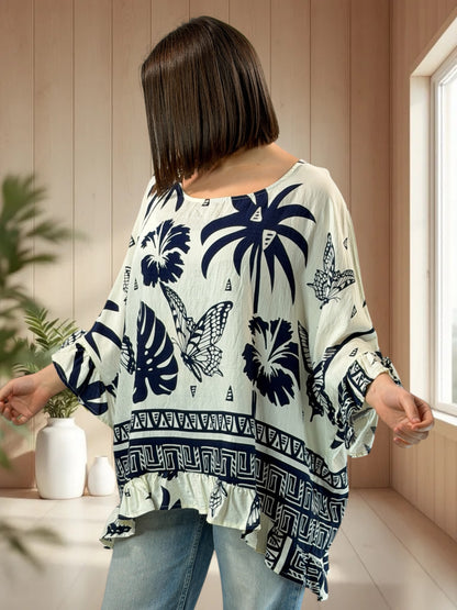 ALICIA  - TUNIQUE OVERSIZE MOTIF MARINE JUSQU'A LA TAILLE 52