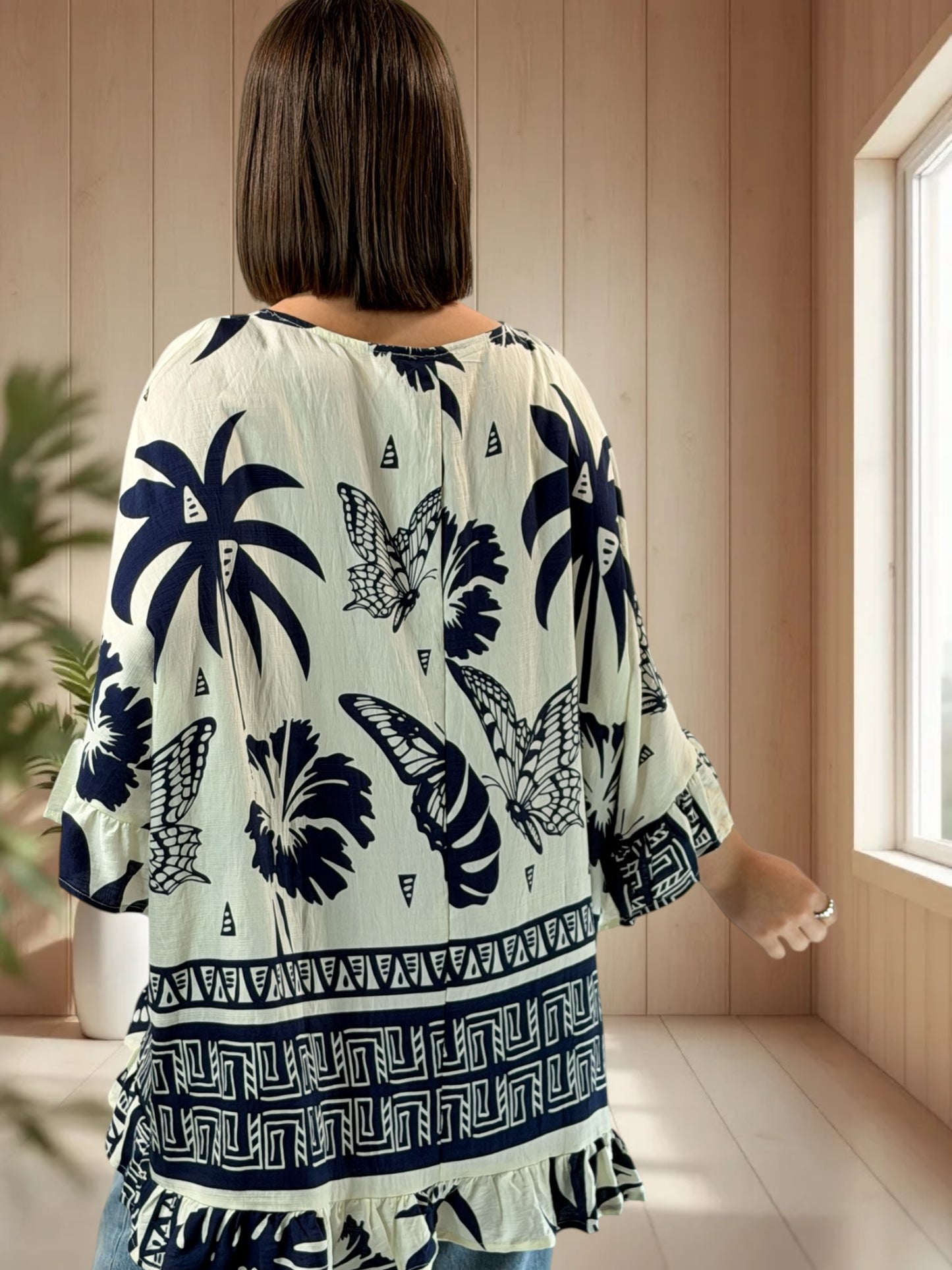 ALICIA  - TUNIQUE OVERSIZE MOTIF MARINE JUSQU'A LA TAILLE 52