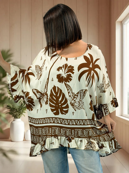 ALICIA  - TUNIQUE OVERSIZE MOTIF MARRON JUSQU'A LA TAILLE 52