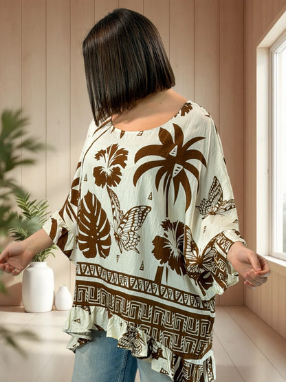 ALICIA  - TUNIQUE OVERSIZE MOTIF MARRON JUSQU'A LA TAILLE 52