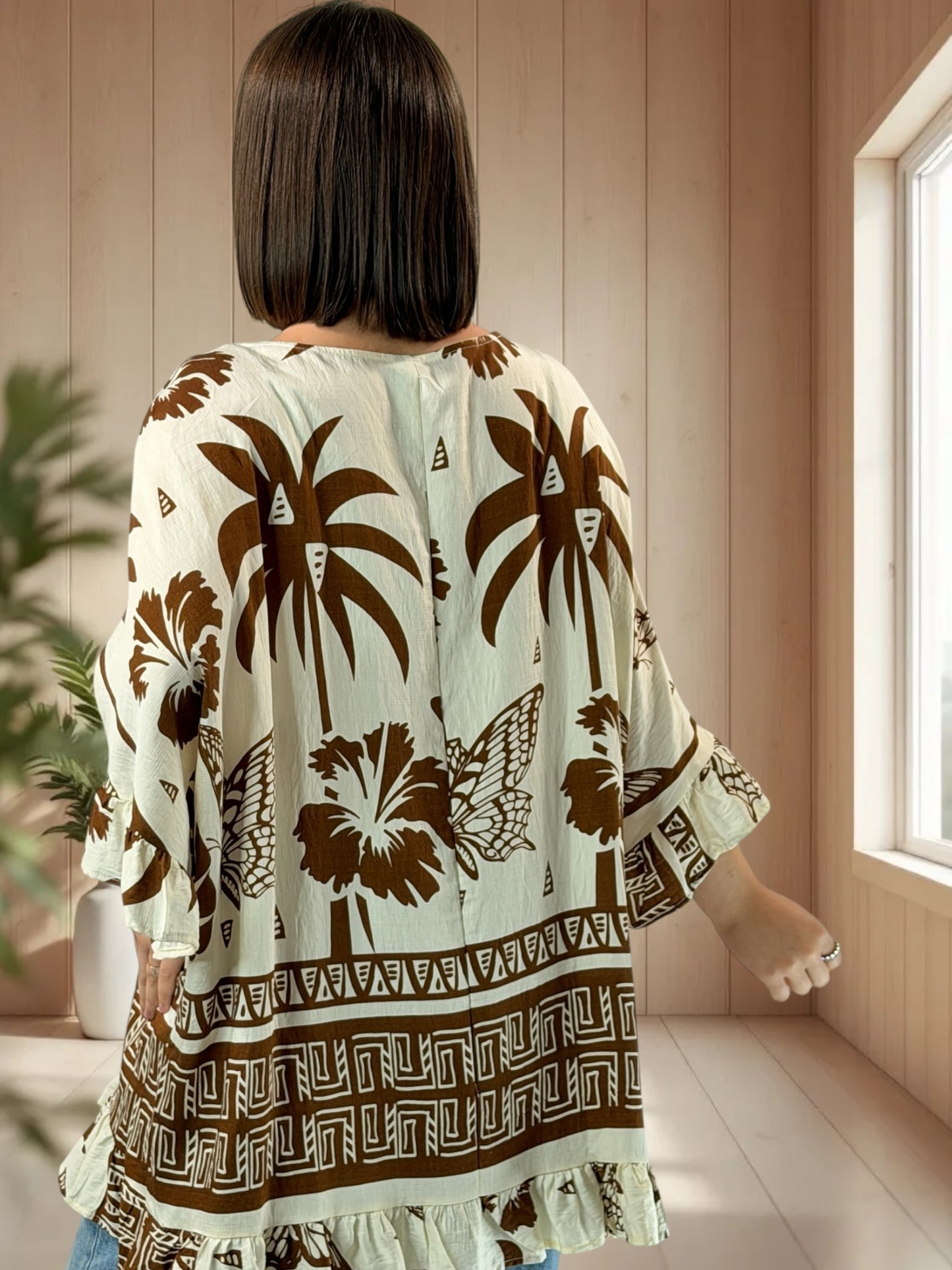ALICIA  - TUNIQUE OVERSIZE MOTIF MARRON JUSQU'A LA TAILLE 52