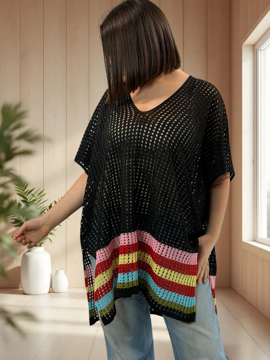 CHACHA  - TUNIQUE EN RESILLE NOIR JUSQU'A LA TAILLE 56/58