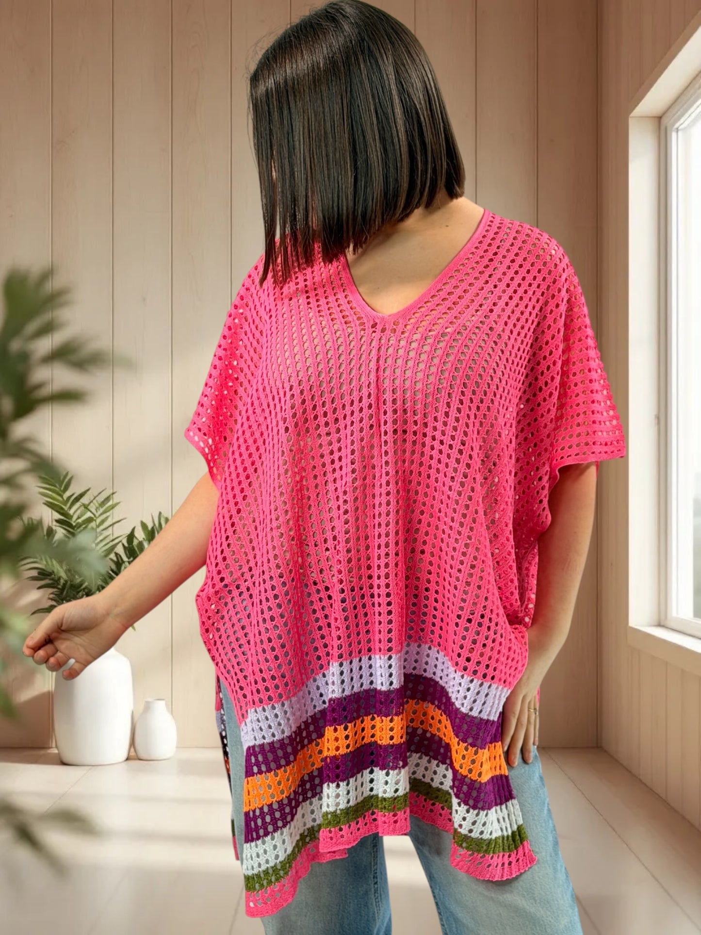 CHACHA  - TUNIQUE EN RESILLE FUCHSIA JUSQU'A LA TAILLE 56/58