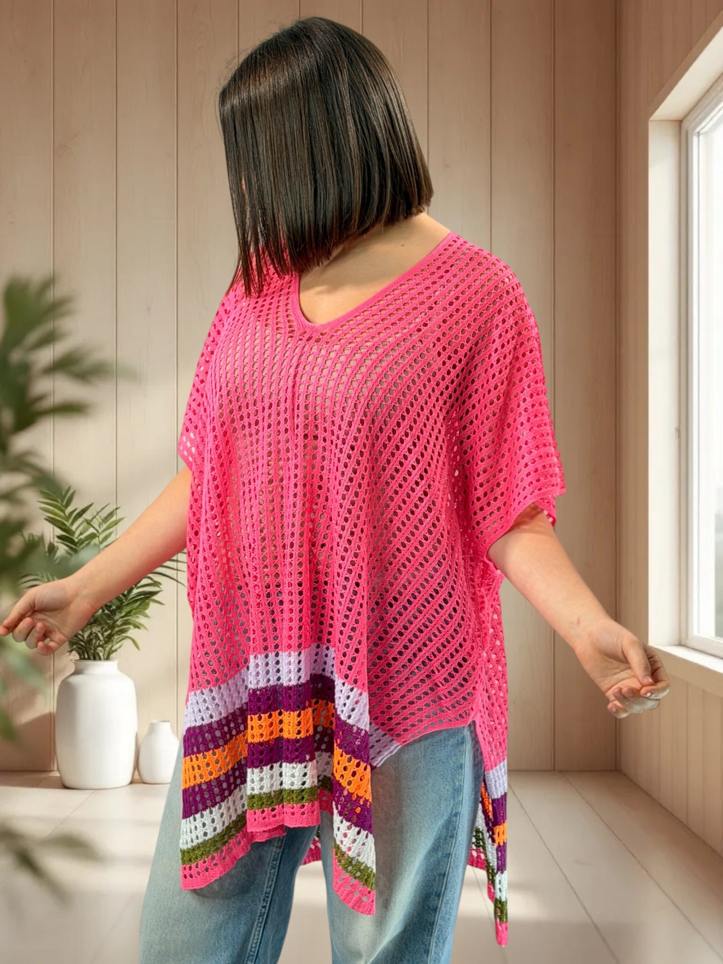 CHACHA  - TUNIQUE EN RESILLE FUCHSIA JUSQU'A LA TAILLE 56/58