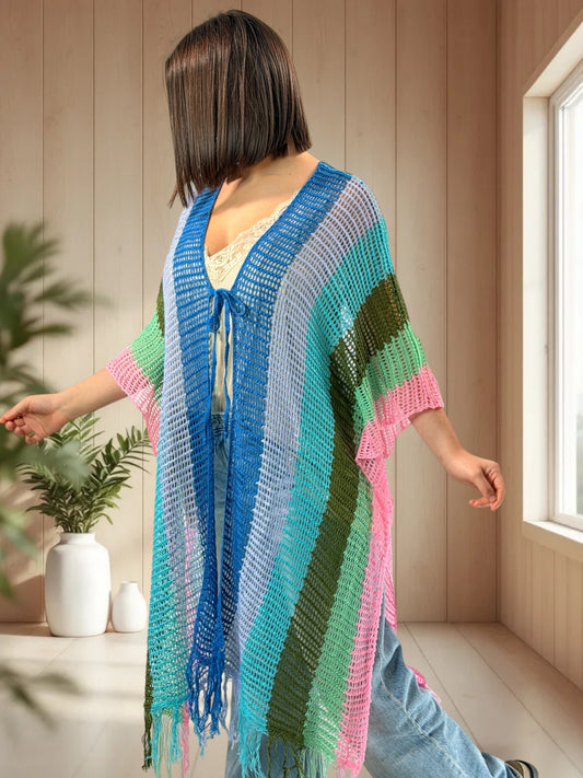 QUIRINO  - KIMONO EN RESILLE MULTICOLORE JUSQU'A LA TAILLE 60