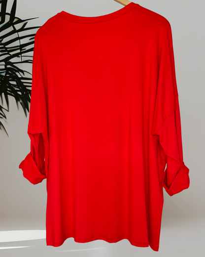 BASTIEN - T-SHIRT EN VISCOSE ROUGE MANCHES LONGUES JUSQU'A LA TAILLE 52/54