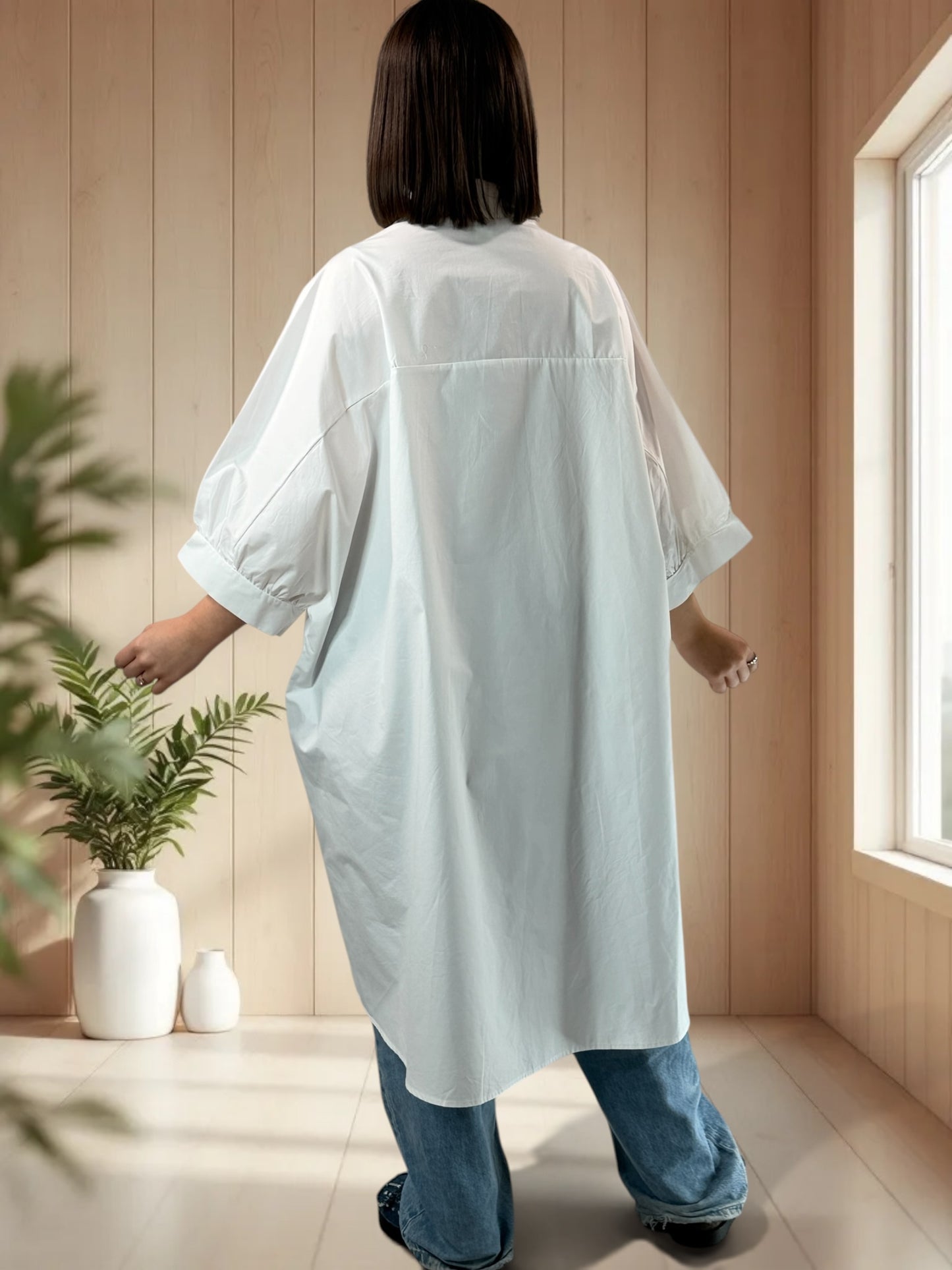 CLAUDIA  - TUNIQUE OVERSIZE BLANCHE A MOTIF JUSQU'A LA TAILLE 58/60