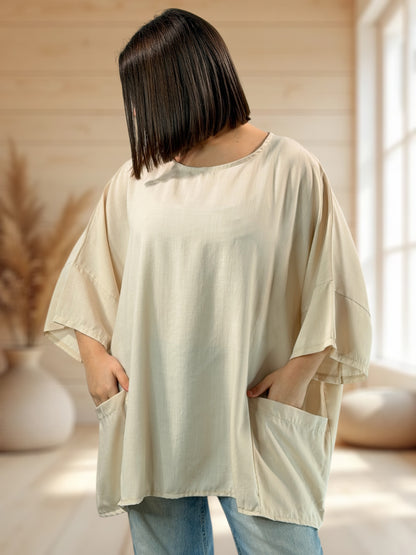 OCEANE  - TUNIQUE OVERSIZE BEIGE JUSQU'A LA TAILLE 56