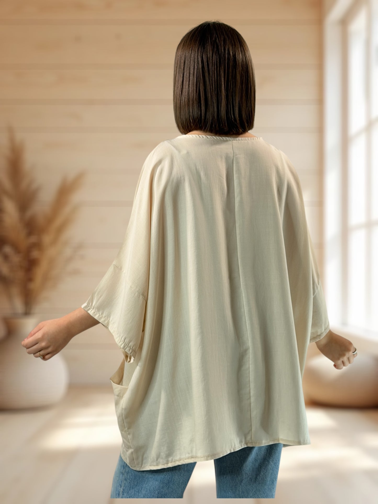 OCEANE  - TUNIQUE OVERSIZE BEIGE JUSQU'A LA TAILLE 56