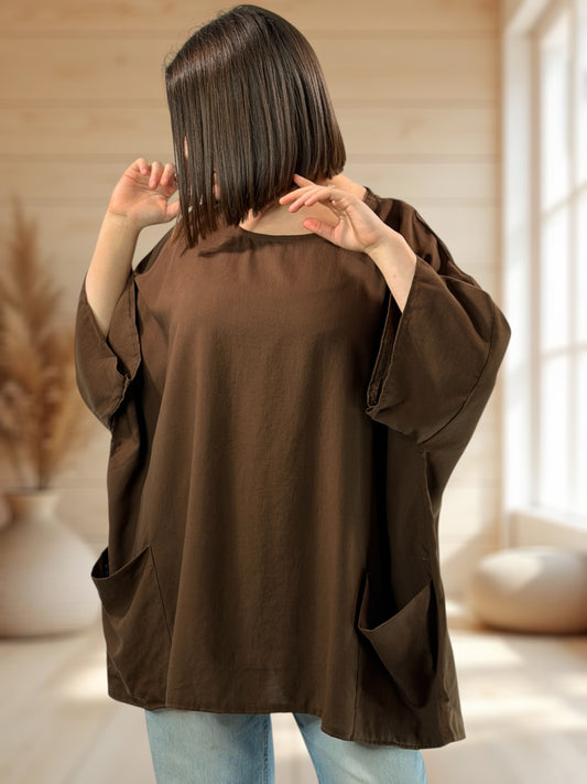 OCEANE  - TUNIQUE OVERSIZE MARRON JUSQU'A LA TAILLE 56