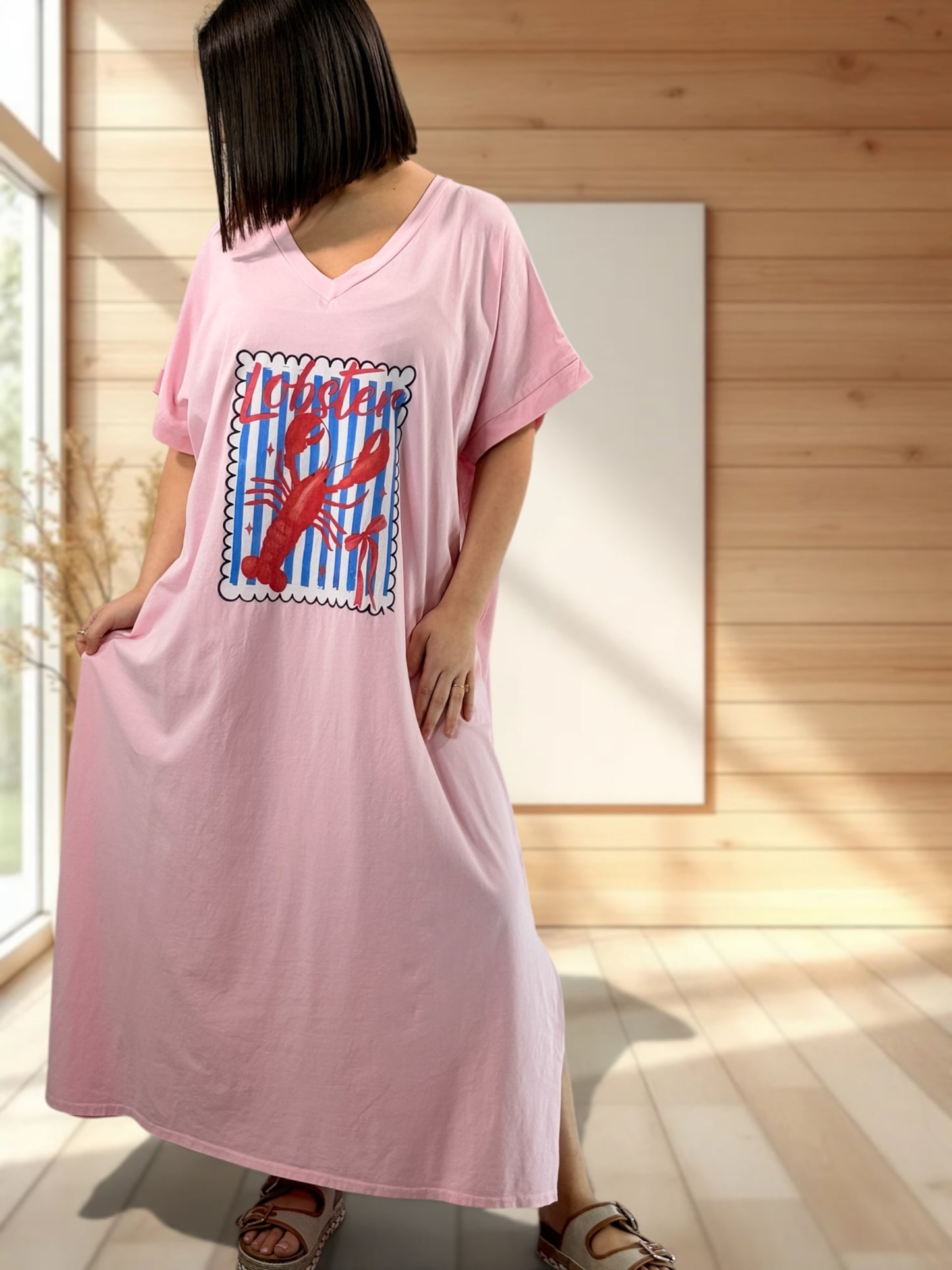 ST TROPEZ - ROBE ROSE EN COTON JUSQU'A LA TAILLE 54/56